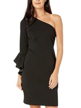 Trina Turk Black One-Shoulder Dress with Flounce Sleeve